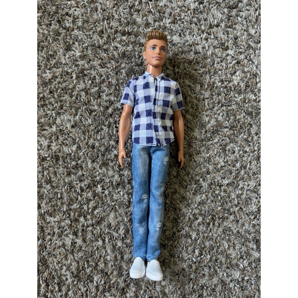 Mattel Barbie Fashionistas Ken Doll 12" Blue Jeans Blue Plaid Shirt 2016